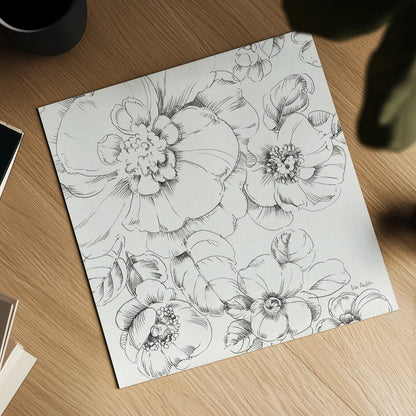 Summer Bloom II BW by Lisa Audit. Shown as a detailed flat fine art print, highlighting archival giclee quality. Available as an archival giclee rolled canvas, fine art paper, or poster print. SKU 48091a.