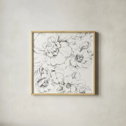 Summer Bloom II BW by Lisa Audit. Shown in a natural wood glass frame for a timeless modern aesthetic. Available as an archival giclee rolled canvas, fine art paper, or poster print. SKU 48091a.