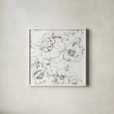 Summer Bloom II BW by Lisa Audit. Shown in a crisp white glass frame for a clean and minimalist style. Available as an archival giclee rolled canvas, fine art paper, or poster print. SKU 48091a.