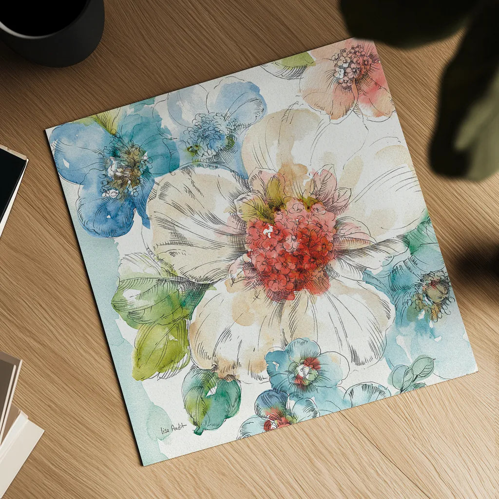 Summer Bloom III by Lisa Audit. Shown as a detailed flat fine art print, highlighting archival giclee quality. Available as an archival giclee rolled canvas, fine art paper, or poster print. SKU 16817a.