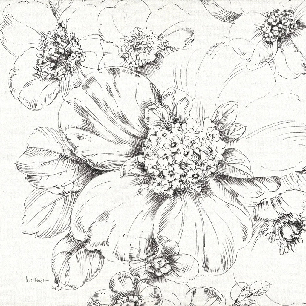 Summer Bloom III BW by Lisa Audit. SKU 48092a. Archival Giclee Fine art print for wall decor.