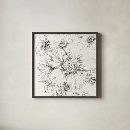 Summer Bloom III BW by Lisa Audit. Shown in a sleek black glass frame for a contemporary gallery look. Available as an archival giclee rolled canvas, fine art paper, or poster print. SKU 48092a.