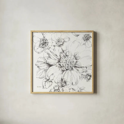 Summer Bloom III BW by Lisa Audit. Shown in a natural wood glass frame for a timeless modern aesthetic. Available as an archival giclee rolled canvas, fine art paper, or poster print. SKU 48092a.