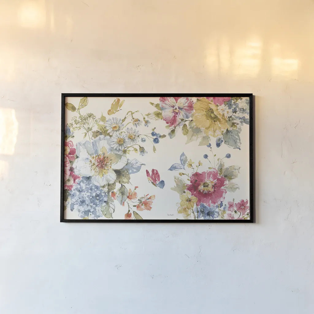 Summer Garden I by Lisa Audit. shown as a paper print in a black flame. Available as a archival giclee rolled canvas, fine art paper, or poster print. SKU 53386i.
