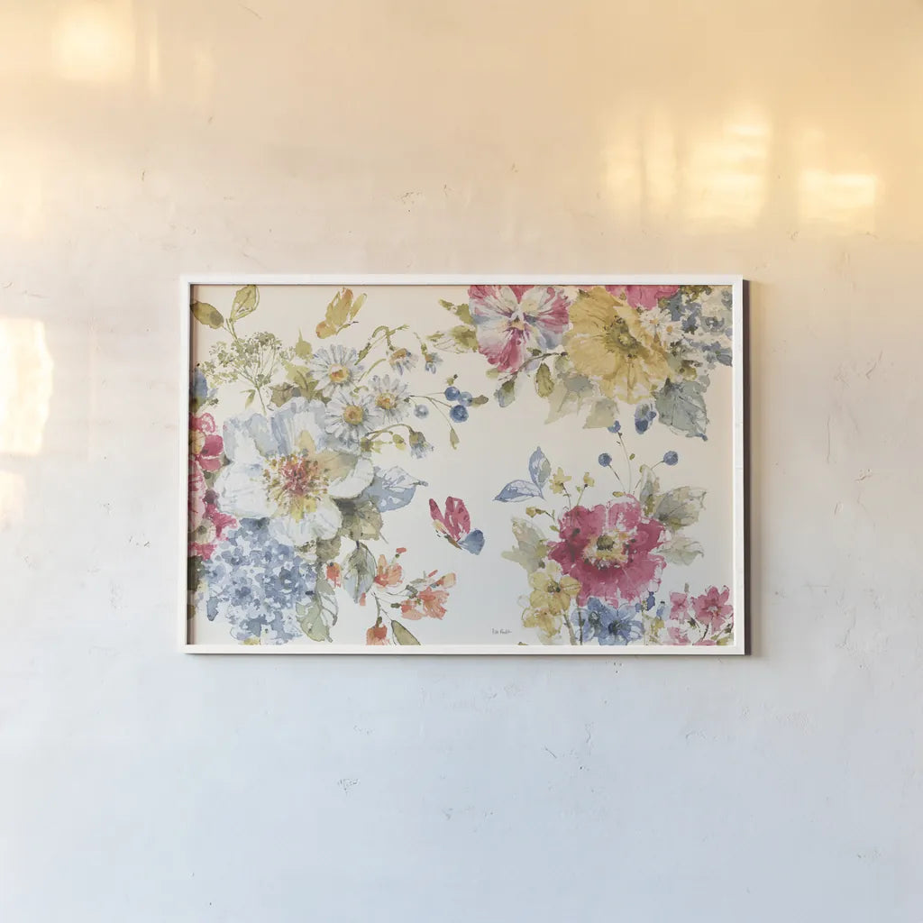 Summer Garden I by Lisa Audit. shown as a paper print in a white frame. Available as a archival giclee rolled canvas, fine art paper, or poster print. SKU 53386i.