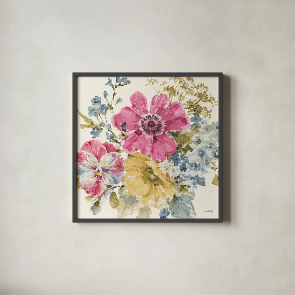 Summer Garden II by Lisa Audit. Shown in a sleek black glass frame for a contemporary gallery look. Available as an archival giclee rolled canvas, fine art paper, or poster print. SKU 53387a.