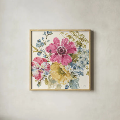 Summer Garden II by Lisa Audit. Shown in a natural wood glass frame for a timeless modern aesthetic. Available as an archival giclee rolled canvas, fine art paper, or poster print. SKU 53387a.