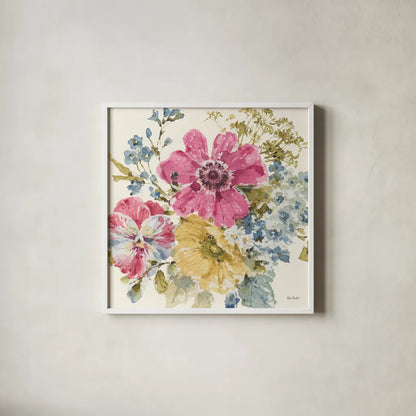 Summer Garden II by Lisa Audit. Shown in a crisp white glass frame for a clean and minimalist style. Available as an archival giclee rolled canvas, fine art paper, or poster print. SKU 53387a.