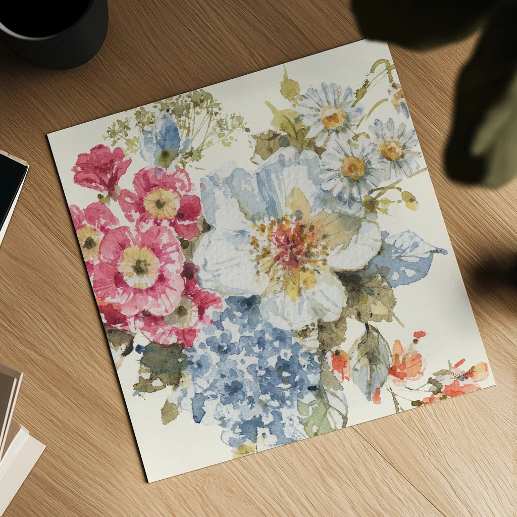 Summer Garden III by Lisa Audit. Shown as a detailed flat fine art print, highlighting archival giclee quality. Available as an archival giclee rolled canvas, fine art paper, or poster print. SKU 53388a.