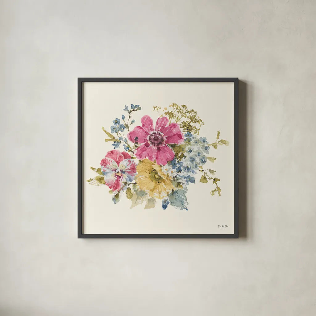 Summer Garden IV by Lisa Audit. Shown in a sleek black glass frame for a contemporary gallery look. Available as an archival giclee rolled canvas, fine art paper, or poster print. SKU 53389a.