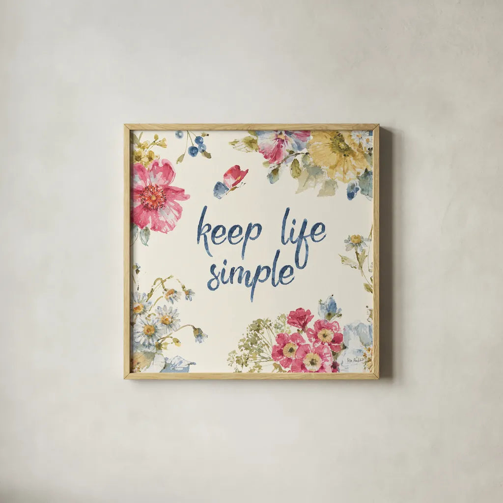 Summer Garden IX by Lisa Audit. Shown in a natural wood glass frame for a timeless modern aesthetic. Available as an archival giclee rolled canvas, fine art paper, or poster print. SKU 53394a.