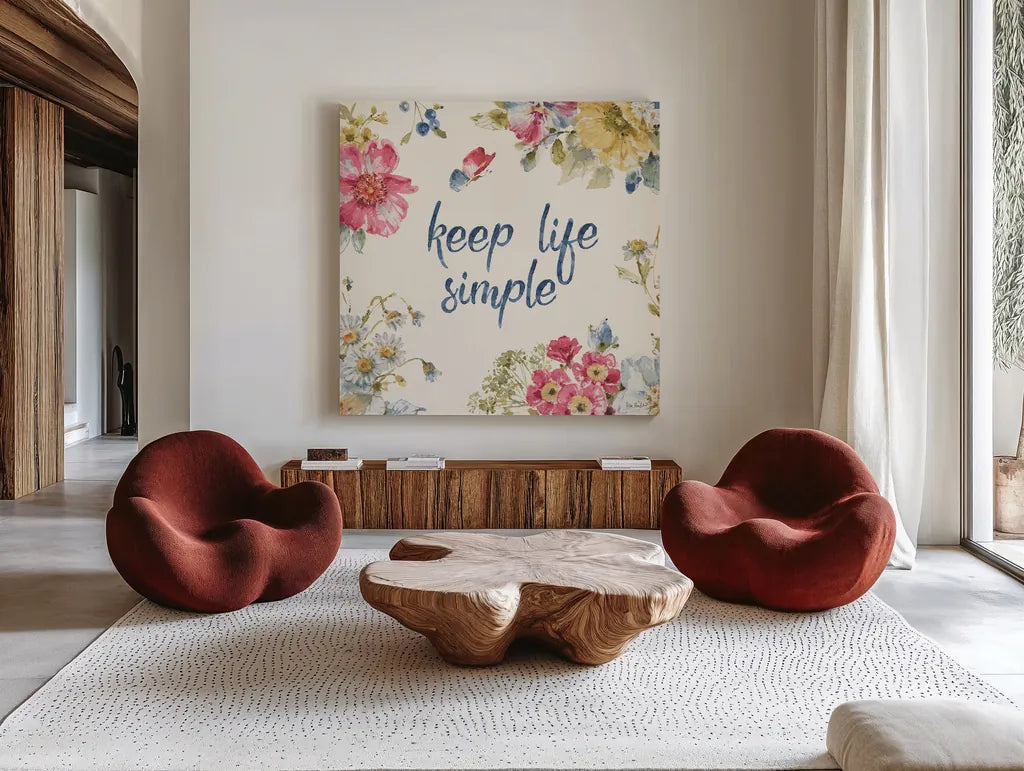 Summer Garden IX by Lisa Audit. Shown as extra-large giant wall art in a modern living room. Available as an archival giclee rolled canvas, fine art paper, or poster print. SKU 53394a.