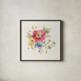 Summer Garden V Light Linen by Lisa Audit. Shown in a sleek black glass frame for a contemporary gallery look. Available as an archival giclee rolled canvas, fine art paper, or poster print. SKU 54169a.