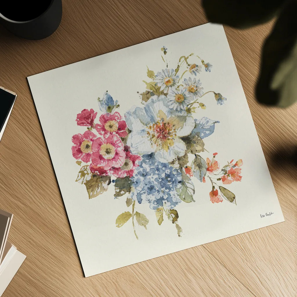 Summer Garden VI by Lisa Audit. Shown as a detailed flat fine art print, highlighting archival giclee quality. Available as an archival giclee rolled canvas, fine art paper, or poster print. SKU 53391a.