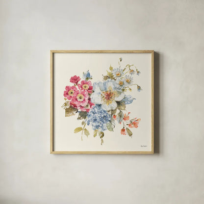 Summer Garden VI by Lisa Audit. Shown in a natural wood glass frame for a timeless modern aesthetic. Available as an archival giclee rolled canvas, fine art paper, or poster print. SKU 53391a.