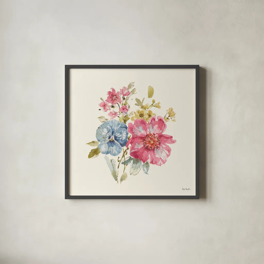 Summer Garden VII by Lisa Audit. Shown in a sleek black glass frame for a contemporary gallery look. Available as an archival giclee rolled canvas, fine art paper, or poster print. SKU 53392a.