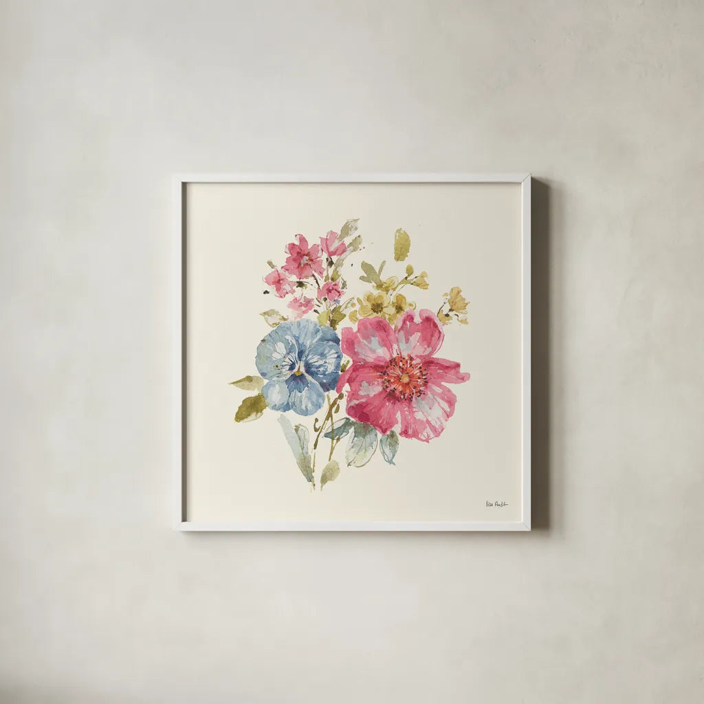 Summer Garden VII by Lisa Audit. Shown in a crisp white glass frame for a clean and minimalist style. Available as an archival giclee rolled canvas, fine art paper, or poster print. SKU 53392a.