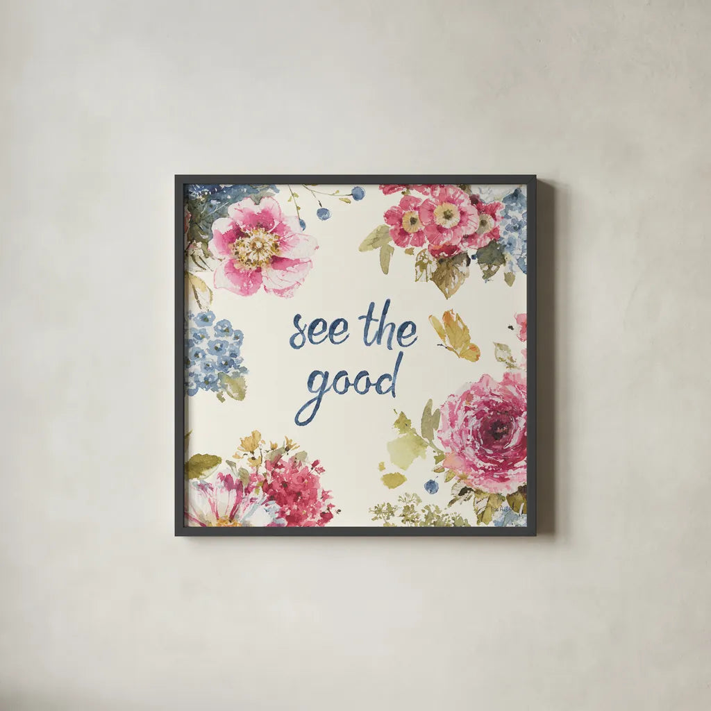 Summer Garden X by Lisa Audit. Shown in a sleek black glass frame for a contemporary gallery look. Available as an archival giclee rolled canvas, fine art paper, or poster print. SKU 53395a.