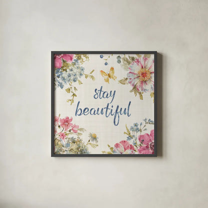 Summer Garden XI Light Linen by Lisa Audit. Shown in a sleek black glass frame for a contemporary gallery look. Available as an archival giclee rolled canvas, fine art paper, or poster print. SKU 54170a.