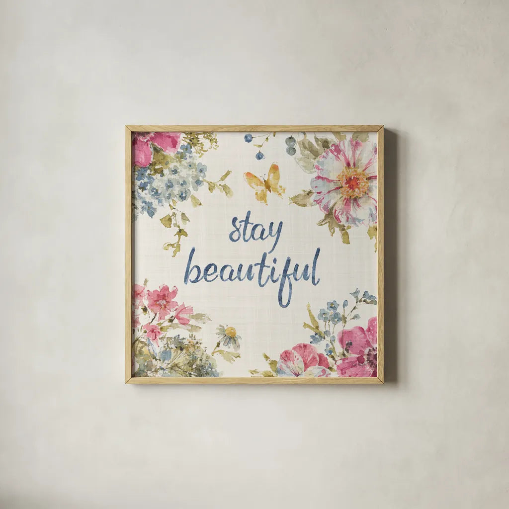 Summer Garden XI Light Linen by Lisa Audit. Shown in a natural wood glass frame for a timeless modern aesthetic. Available as an archival giclee rolled canvas, fine art paper, or poster print. SKU 54170a.