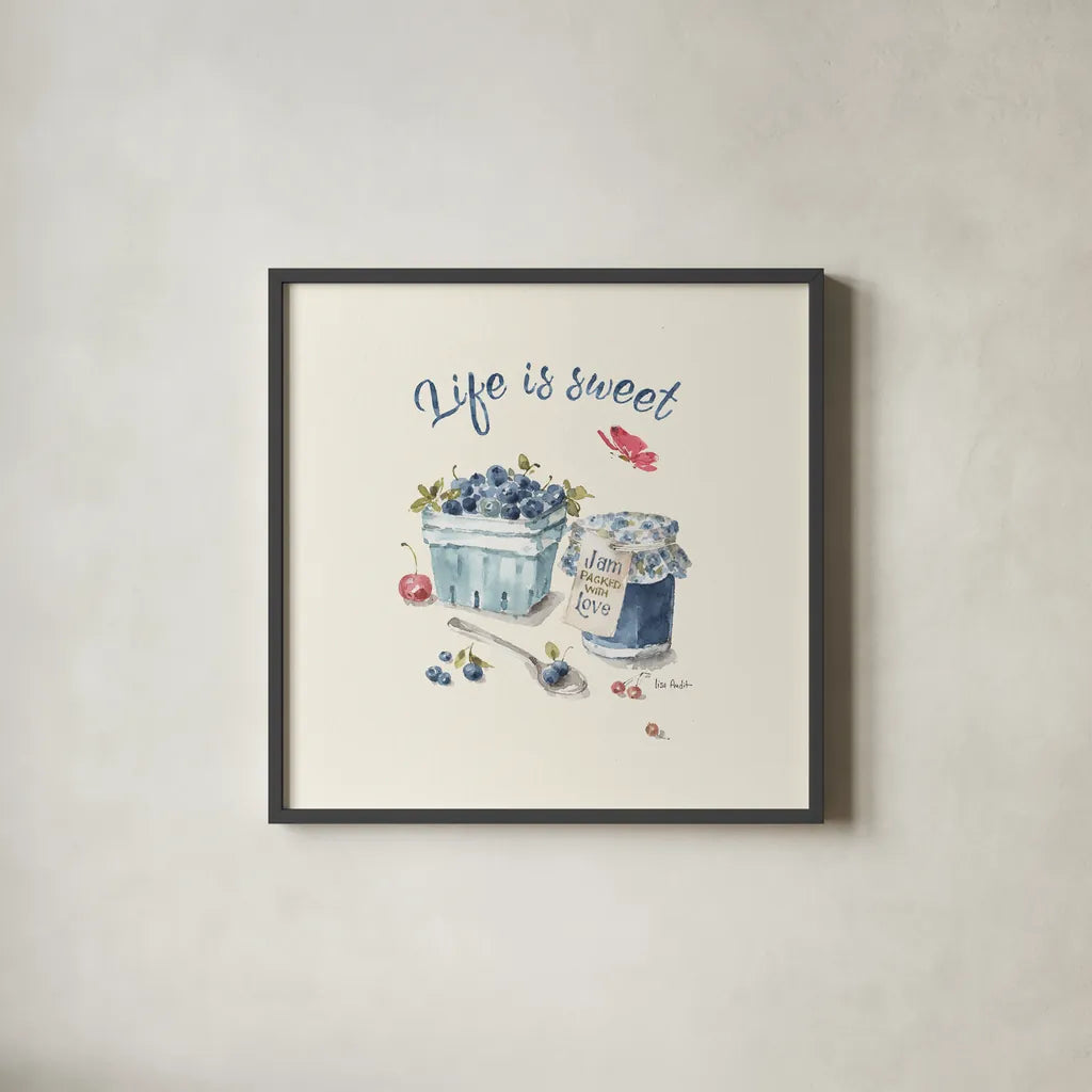 Summer Garden XVI by Lisa Audit. Shown in a sleek black glass frame for a contemporary gallery look. Available as an archival giclee rolled canvas, fine art paper, or poster print. SKU 54235a.