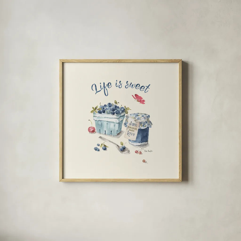 Summer Garden XVI by Lisa Audit. Shown in a natural wood glass frame for a timeless modern aesthetic. Available as an archival giclee rolled canvas, fine art paper, or poster print. SKU 54235a.