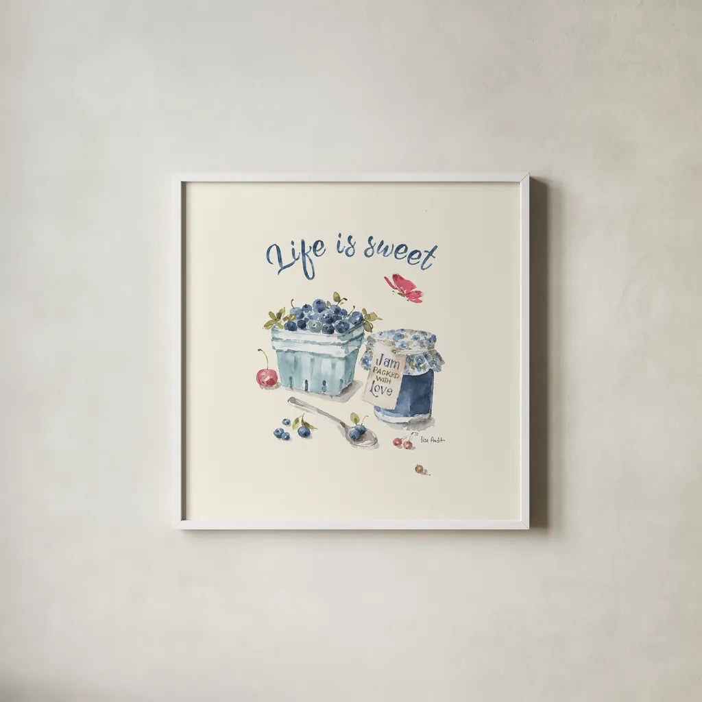 Summer Garden XVI by Lisa Audit. Shown in a crisp white glass frame for a clean and minimalist style. Available as an archival giclee rolled canvas, fine art paper, or poster print. SKU 54235a.