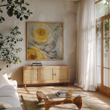 Sunshine XI by Lisa Audit. Shown in a natural wood frame in a cozy modern living room. Available as an archival giclee rolled canvas, fine art paper, or poster print. SKU 34836a.