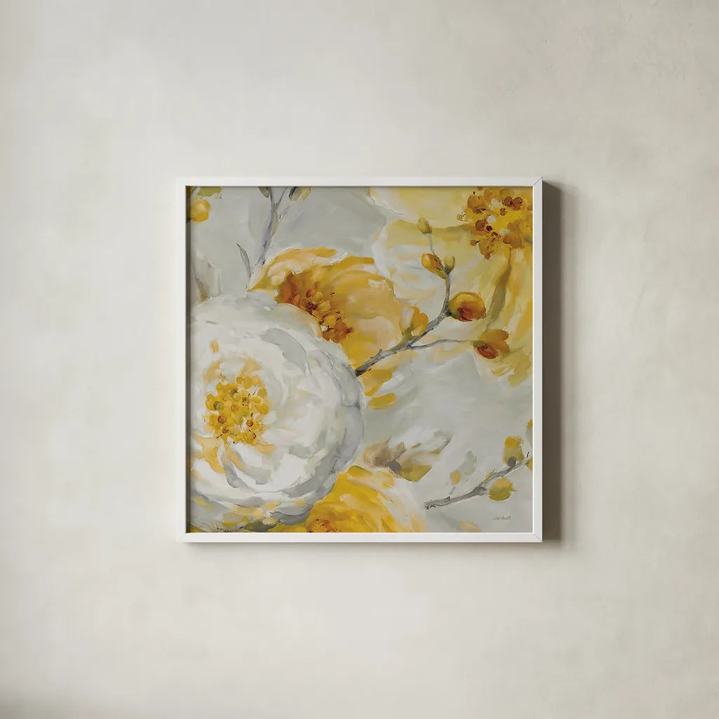 Sunshine XII by Lisa Audit. Shown in a crisp white glass frame for a clean and minimalist style. Available as an archival giclee rolled canvas, fine art paper, or poster print. SKU 34837a.