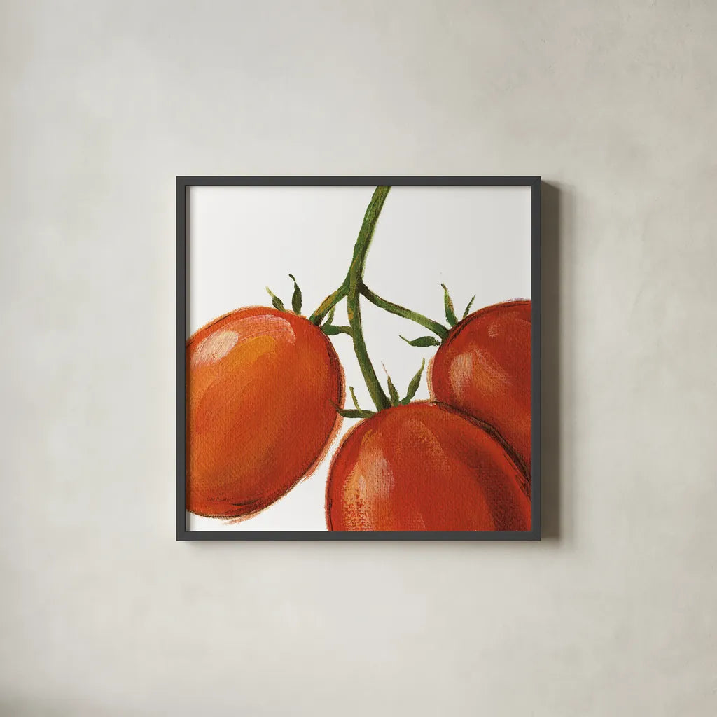 Tasty on White by Lisa Audit. Shown in a sleek black glass frame for a contemporary gallery look. Available as an archival giclee rolled canvas, fine art paper, or poster print. SKU 68123a.