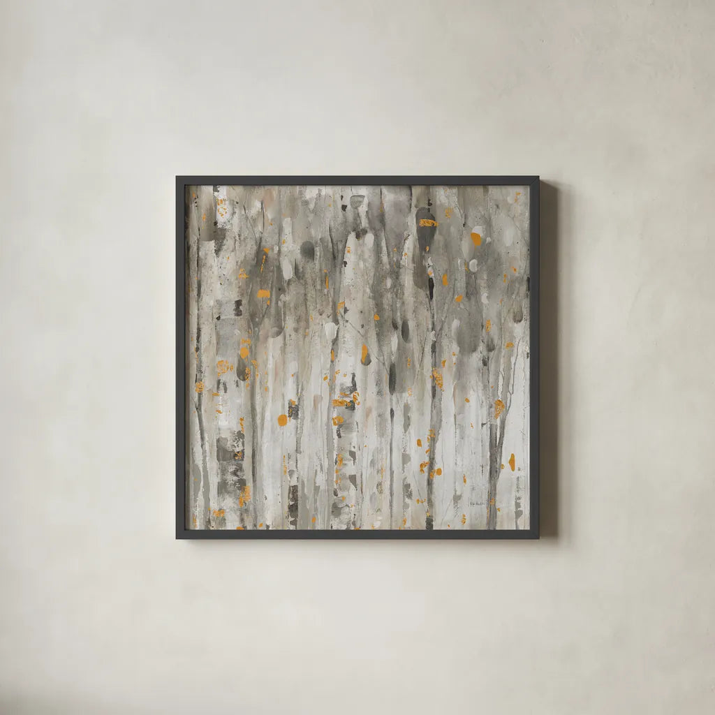 The Autumn Blaze Forest III by Lisa Audit. Shown in a sleek black glass frame for a contemporary gallery look. Available as an archival giclee rolled canvas, fine art paper, or poster print. SKU 78321a.