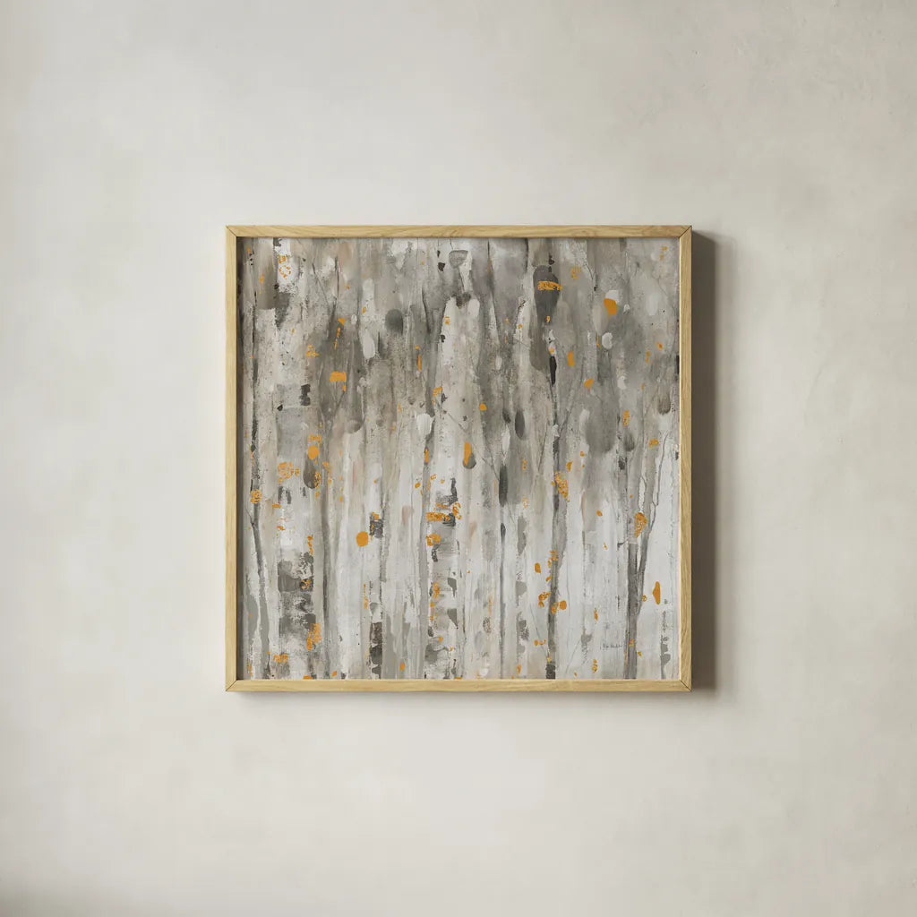 The Autumn Blaze Forest III by Lisa Audit. Shown in a natural wood glass frame for a timeless modern aesthetic. Available as an archival giclee rolled canvas, fine art paper, or poster print. SKU 78321a.