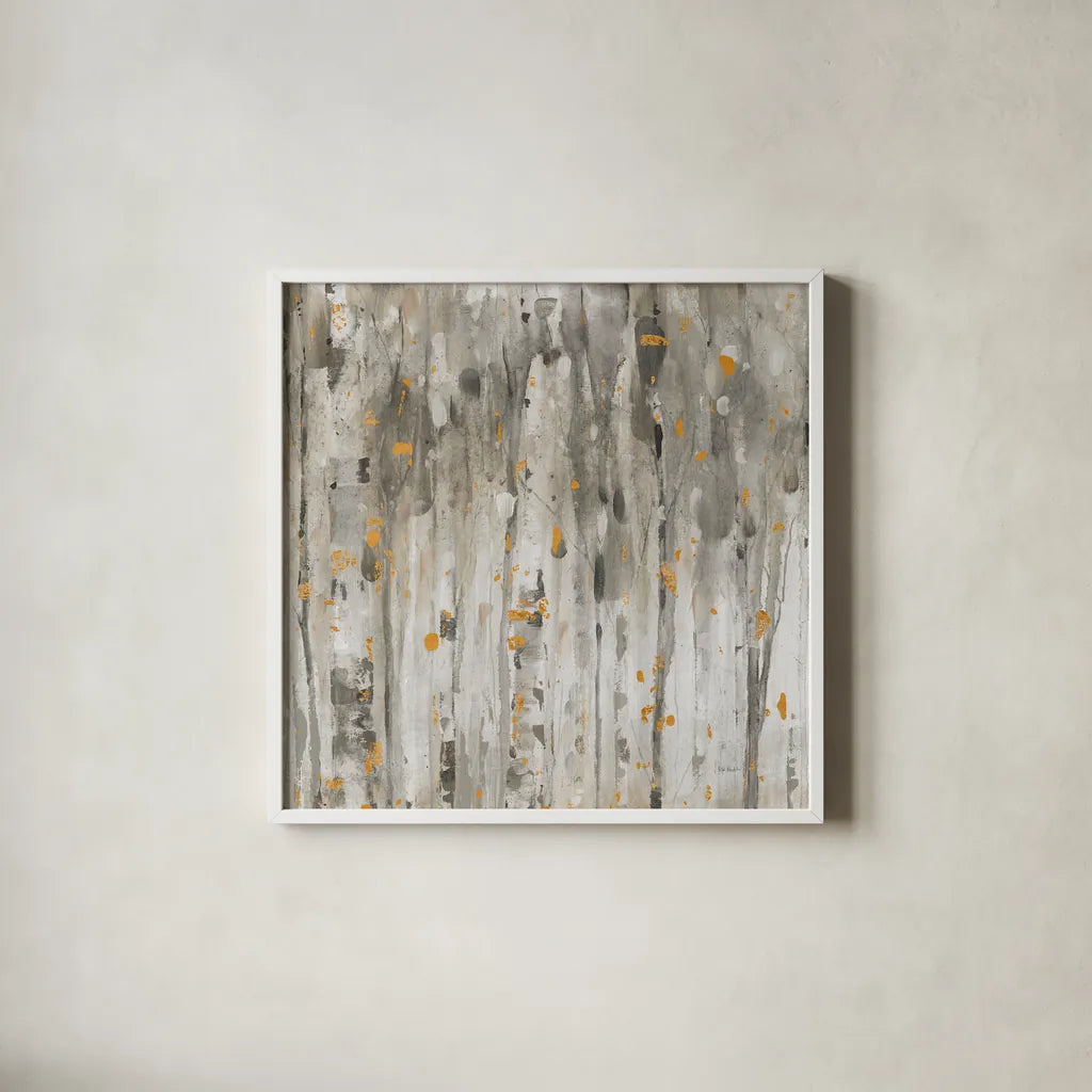 The Autumn Blaze Forest III by Lisa Audit. Shown in a crisp white glass frame for a clean and minimalist style. Available as an archival giclee rolled canvas, fine art paper, or poster print. SKU 78321a.