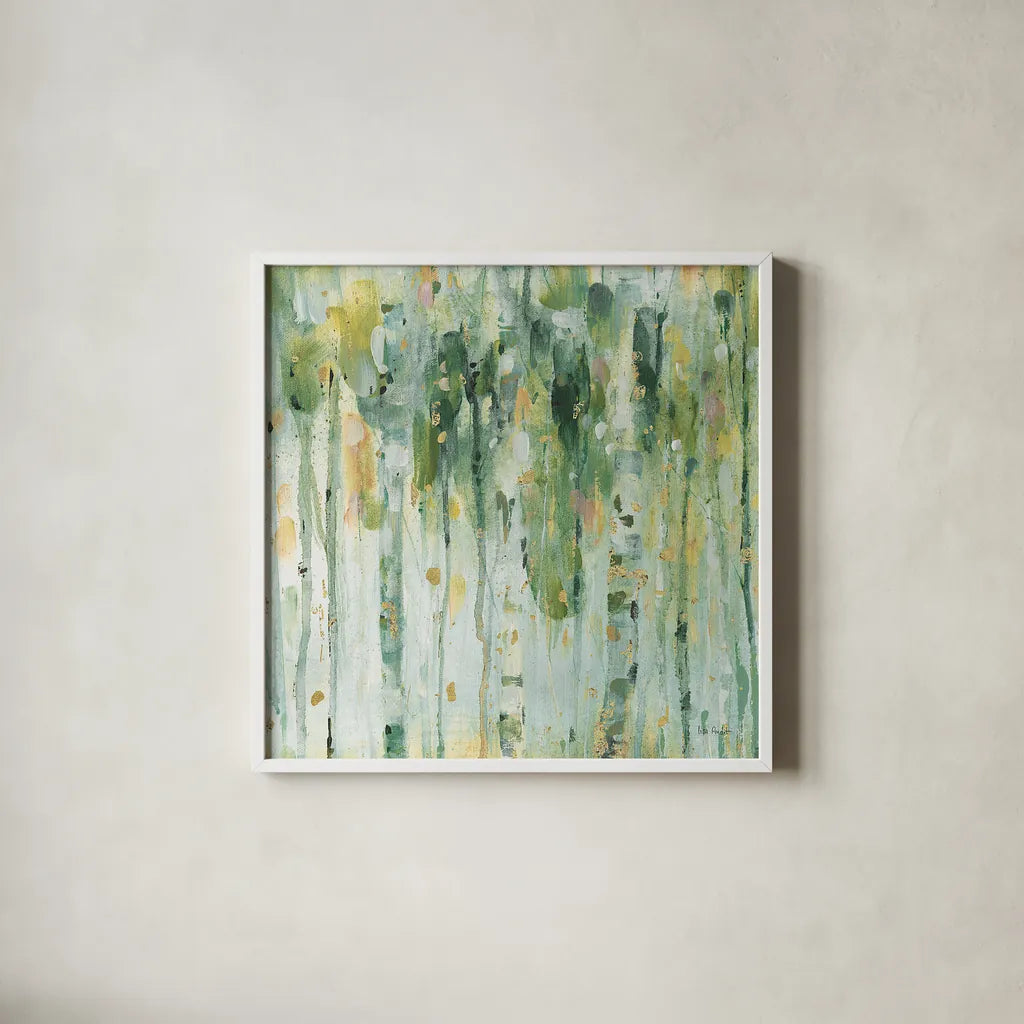 The Forest II by Lisa Audit. Shown in a crisp white glass frame for a clean and minimalist style. Available as an archival giclee rolled canvas, fine art paper, or poster print. SKU 28756a.