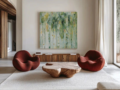 The Forest II by Lisa Audit. Shown as extra-large giant wall art in a modern living room. Available as an archival giclee rolled canvas, fine art paper, or poster print. SKU 28756a.