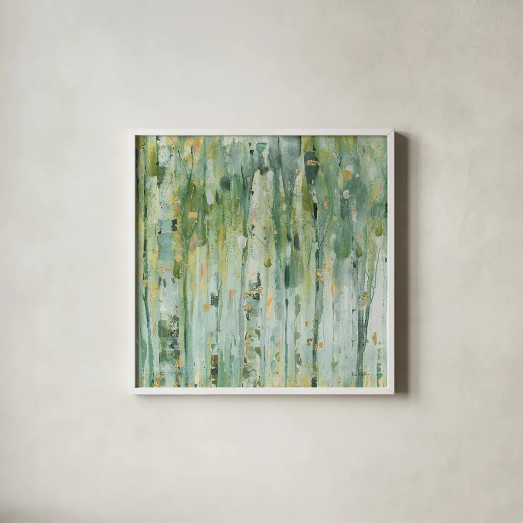 The Forest III by Lisa Audit. Shown in a crisp white glass frame for a clean and minimalist style. Available as an archival giclee rolled canvas, fine art paper, or poster print. SKU 28757a.