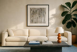 The Forest III Neutral by Lisa Audit. Displayed in a glass frame with matte in a clean modern living room. Available as an archival giclee rolled canvas, fine art paper, or poster print. SKU 41341a.