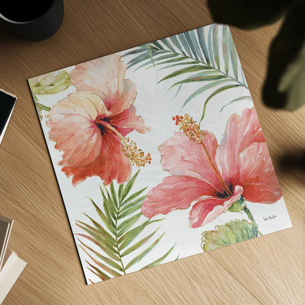Tropical Blush II by Lisa Audit. Shown as a detailed flat fine art print, highlighting archival giclee quality. Available as an archival giclee rolled canvas, fine art paper, or poster print. SKU 29007a.