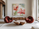 Tropical Blush II by Lisa Audit. Shown as extra-large giant wall art in a modern living room. Available as an archival giclee rolled canvas, fine art paper, or poster print. SKU 29007a.