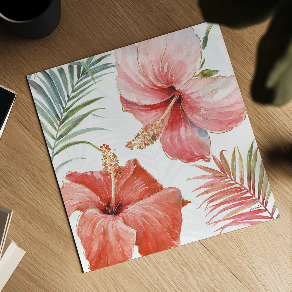 Tropical Blush III by Lisa Audit. Shown as a detailed flat fine art print, highlighting archival giclee quality. Available as an archival giclee rolled canvas, fine art paper, or poster print. SKU 29008a.