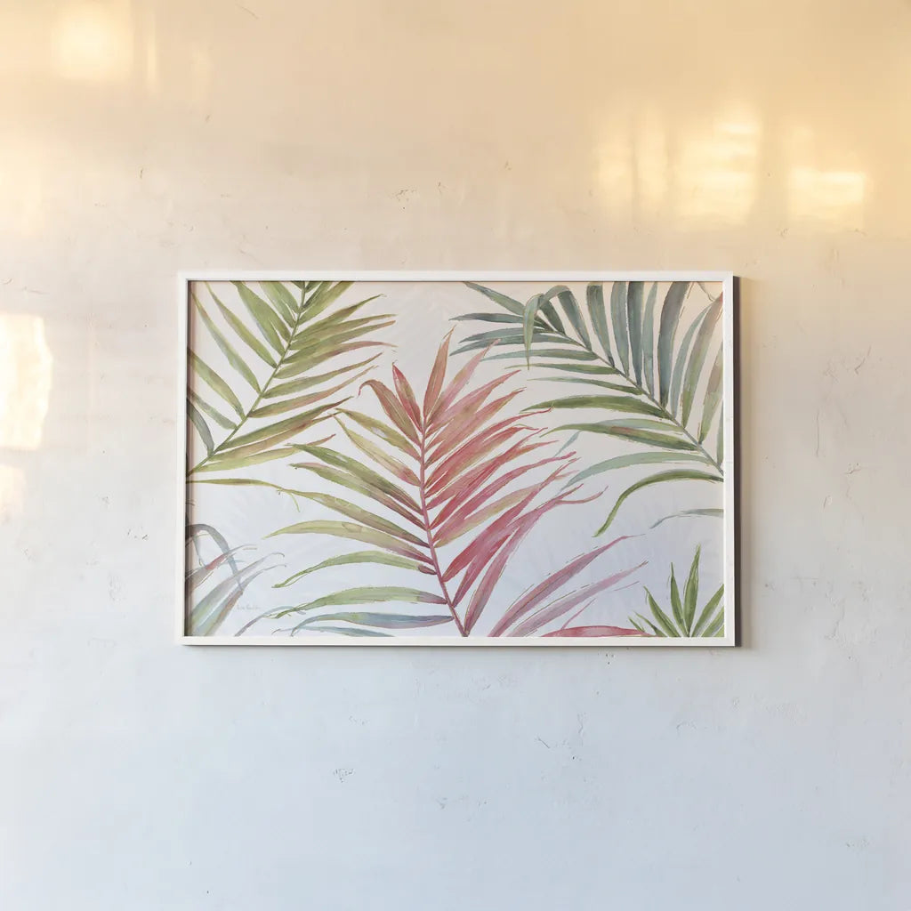 Tropical Blush IV by Lisa Audit. shown as a paper print in a white frame. Available as a archival giclee rolled canvas, fine art paper, or poster print. SKU 29009i.