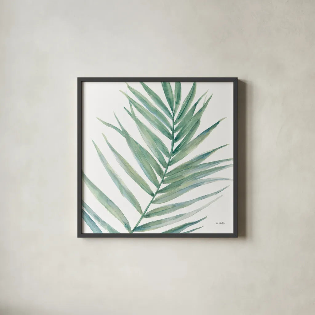 Tropical Blush IX BG by Lisa Audit. Shown in a sleek black glass frame for a contemporary gallery look. Available as an archival giclee rolled canvas, fine art paper, or poster print. SKU 56373a.