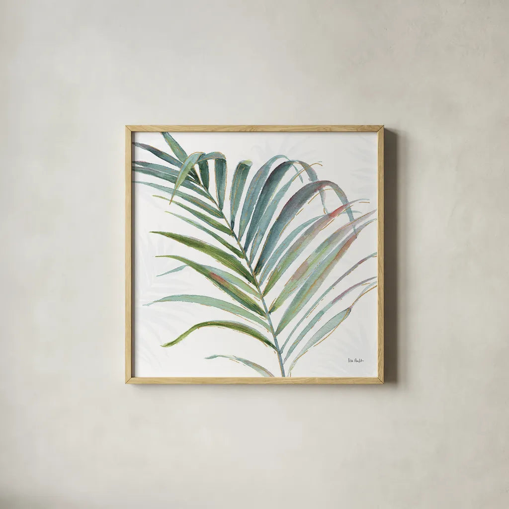 Tropical Blush V by Lisa Audit. Shown in a natural wood glass frame for a timeless modern aesthetic. Available as an archival giclee rolled canvas, fine art paper, or poster print. SKU 29010a.