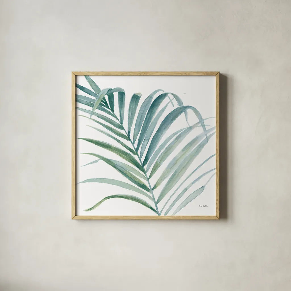 Tropical Blush V BG by Lisa Audit. Shown in a natural wood glass frame for a timeless modern aesthetic. Available as an archival giclee rolled canvas, fine art paper, or poster print. SKU 56372a.