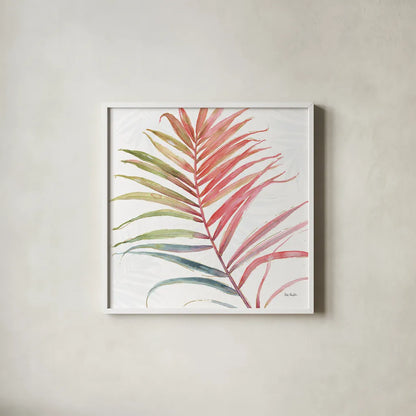 Tropical Blush VI by Lisa Audit. Shown in a crisp white glass frame for a clean and minimalist style. Available as an archival giclee rolled canvas, fine art paper, or poster print. SKU 29011a.