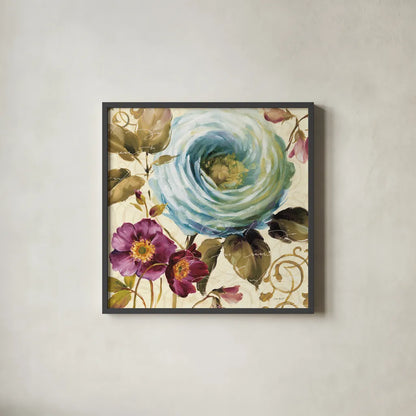 Victorias Dream I by Lisa Audit. Shown in a sleek black glass frame for a contemporary gallery look. Available as an archival giclee rolled canvas, fine art paper, or poster print. SKU 9412a.