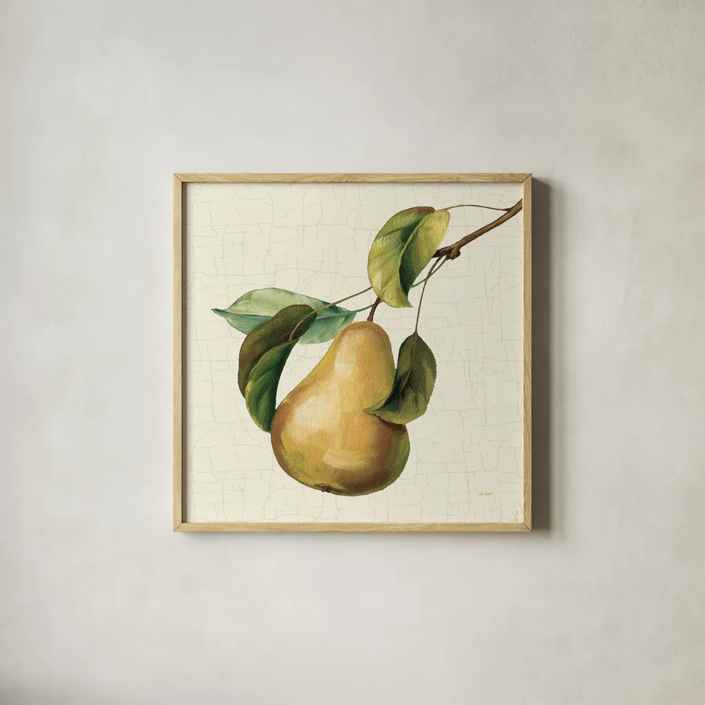 Vintage Fruit du Marche by Lisa Audit. Shown in a natural wood glass frame for a timeless modern aesthetic. Available as an archival giclee rolled canvas, fine art paper, or poster print. SKU 75553a.