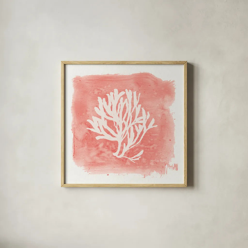 Water Coral Cove III by Lisa Audit. Shown in a natural wood glass frame for a timeless modern aesthetic. Available as an archival giclee rolled canvas, fine art paper, or poster print. SKU 55931a.