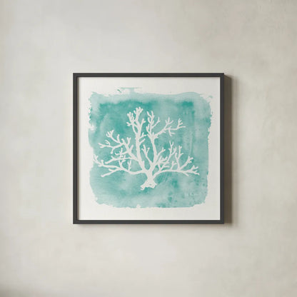 Water Coral Cove V by Lisa Audit. Shown in a sleek black glass frame for a contemporary gallery look. Available as an archival giclee rolled canvas, fine art paper, or poster print. SKU 55933a.