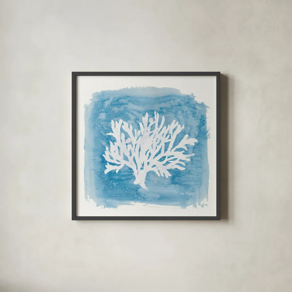 Water Coral Cove VI by Lisa Audit. Shown in a sleek black glass frame for a contemporary gallery look. Available as an archival giclee rolled canvas, fine art paper, or poster print. SKU 55934a.